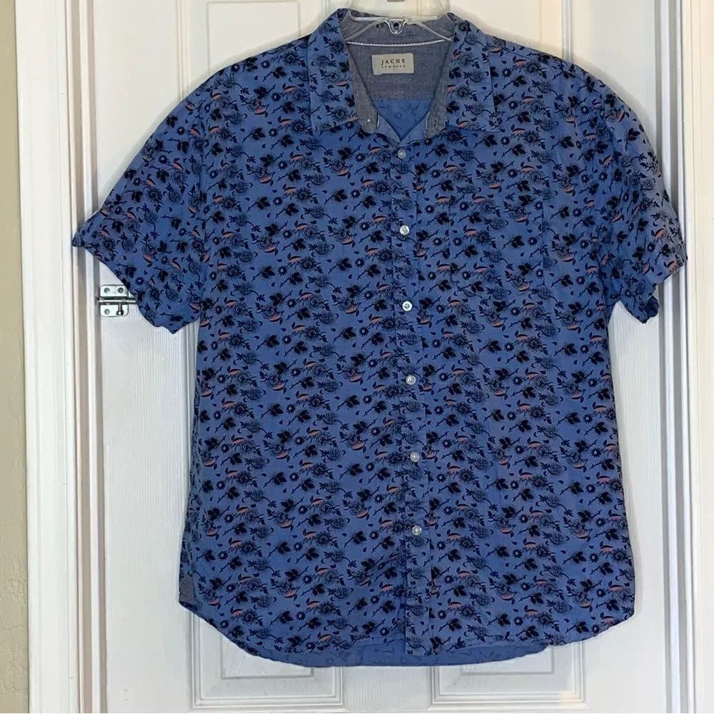 Jachs New York Blue Printed Button Down Shirt Size Large